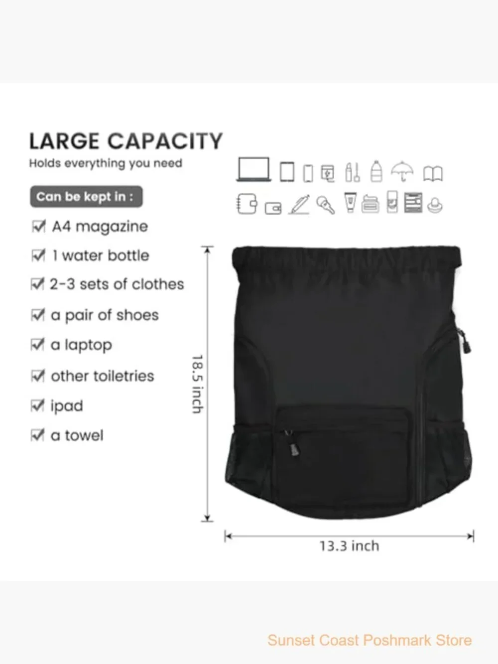 Waterproof Drawstring Gym Backpack Sports Bag with Multiple Pockets